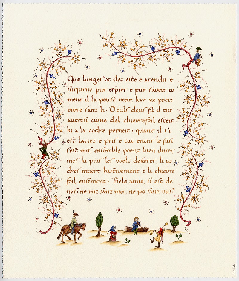 Tristan, une page calligraphiée et enluminée par S. Constantin.